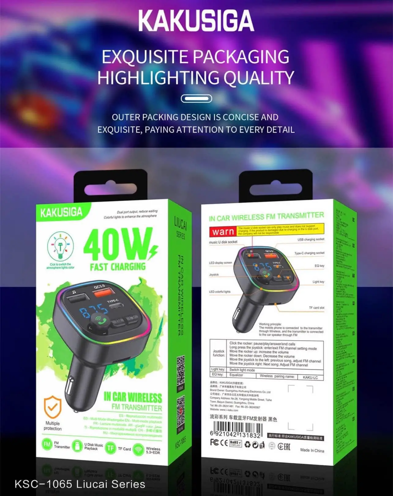  Kakusiga Transmetteur FM Pour Voiture - Lecteur MP3 - 2 Ports USB 5V/3A - Chargeur Rapide PD 20W QC3 à Manouba - Photo 2