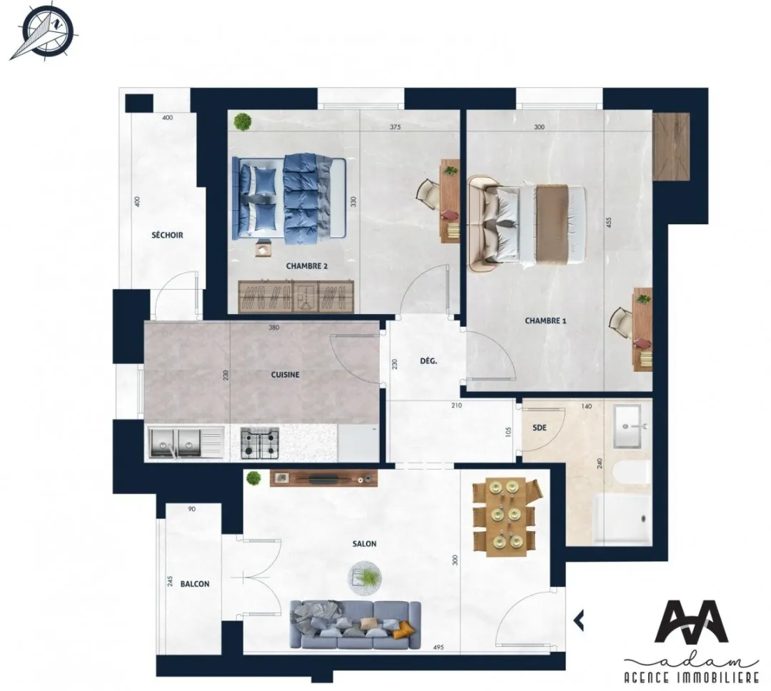  Bel appartement S+3 vue de mer à vendre à Nabeul 51355351 
