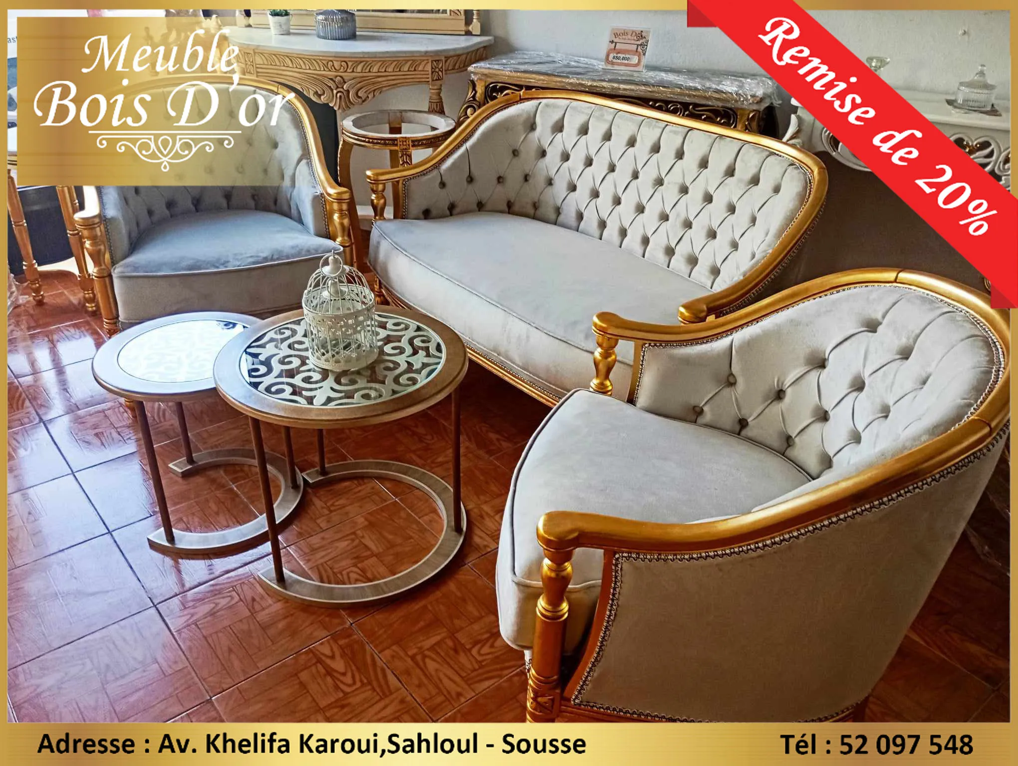  Petit Salon Bateau Bois Blenz en feuilles D'or en PROMOTION. à sousse - Photo 2