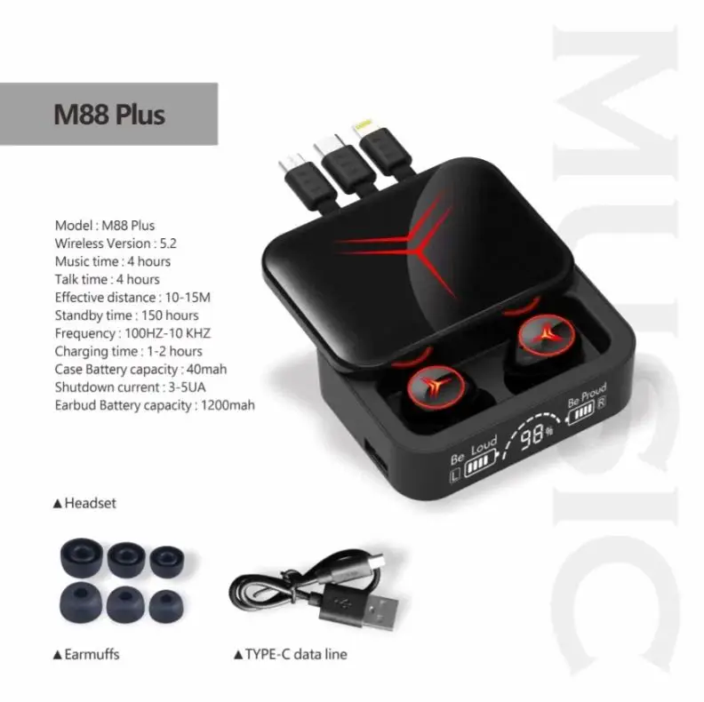  Écouteurs sans fil M88 Plus Avec Power Bank - 3 Cables - Au Meilleur Prix en Tunisie à Manouba - Photo 3