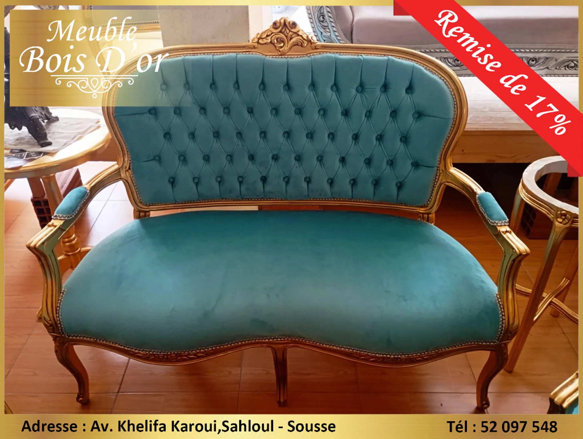  Petit Salon Louis 15 Bois Blenz en feuilles D'or en PROMOTION. à sousse - Photo 2
