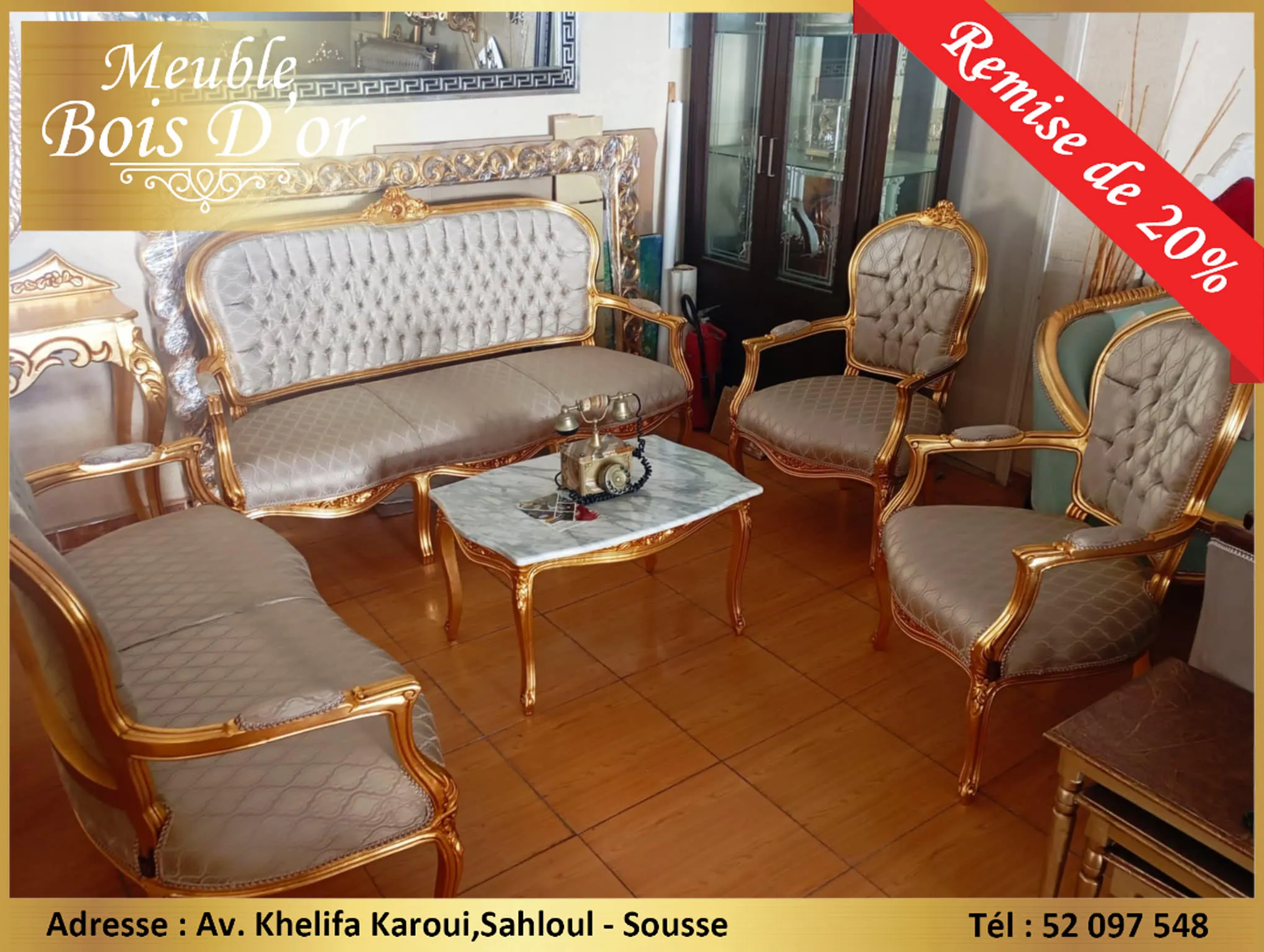  Grand Salon Louis 15 Bois Blenz en feuilles D'or en PROMOTION. à sousse - Photo 3