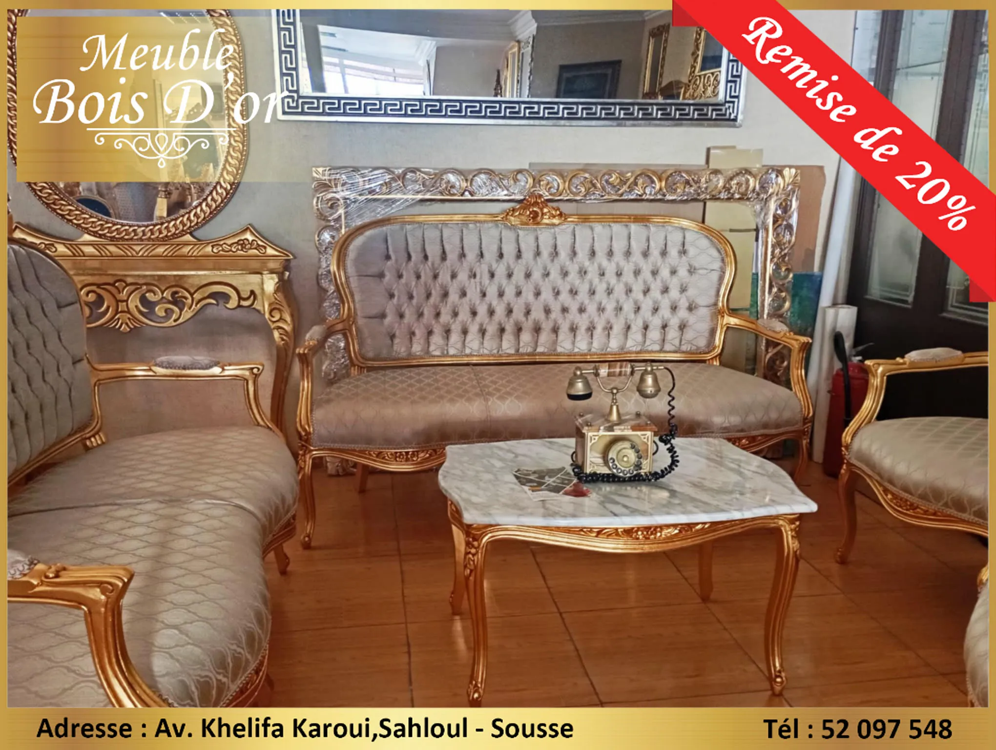  Grand Salon Louis 15 Bois Blenz en feuilles D'or en PROMOTION. à sousse - Photo 2