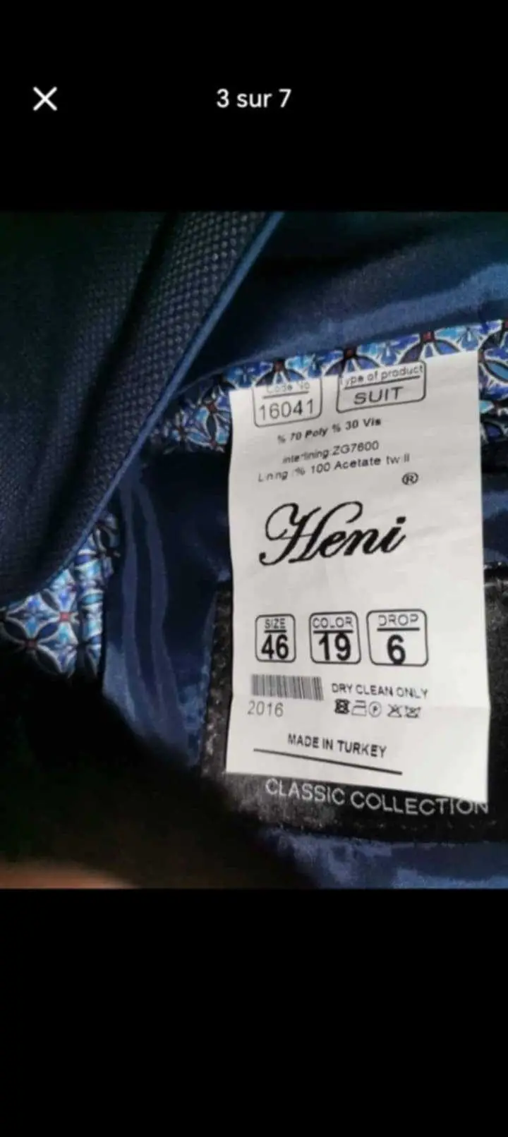  A vendre 2 costumes Heni collection bleu et HA gris malbousin lebsa wahda modèle slim fit taille 46 à Tunis - Photo 3