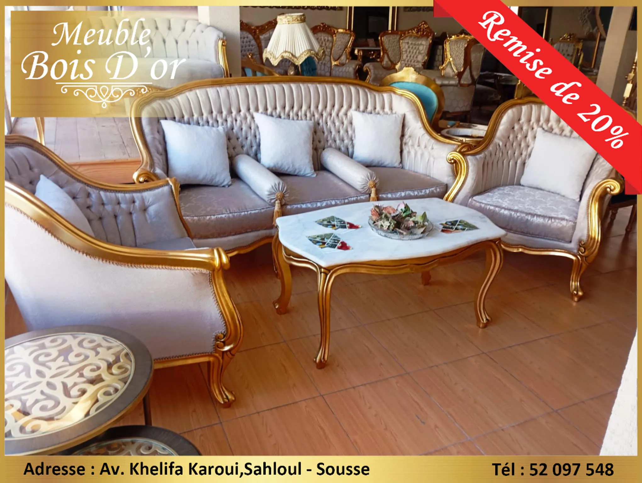  Grand Salon Flouka Bois Blenz en feuilles D'or en PROMOTION à sousse - Photo 3