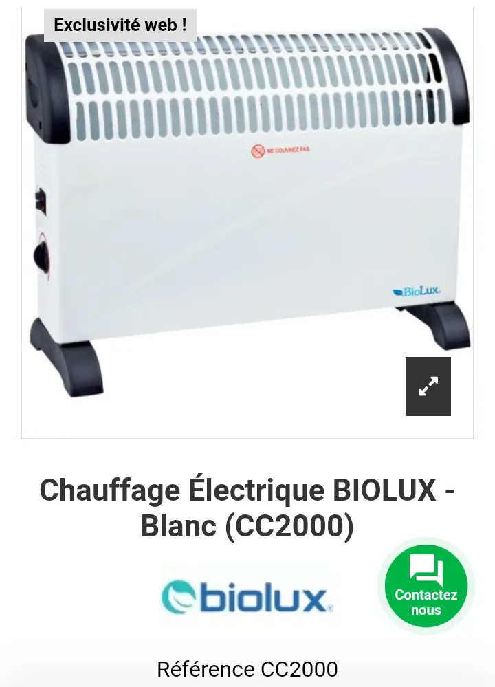  Chauffage Électrique BIOLUX - Blanc (CC2000) à Ariana - Photo 2