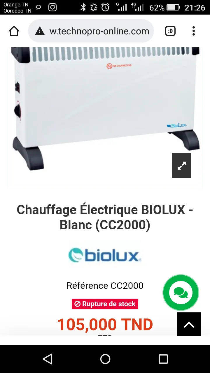  Chauffage Électrique BIOLUX - Blanc (CC2000) à Ariana - Photo 3