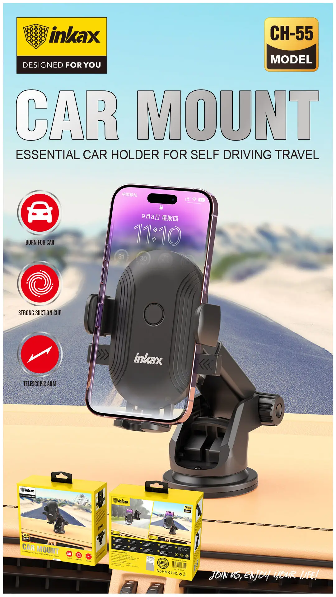  SUPPORT VOITURE POUR SMARTPHONE INKAX CH-55 - Au Meilleur Prix en Tunisie à Manouba - Photo 3