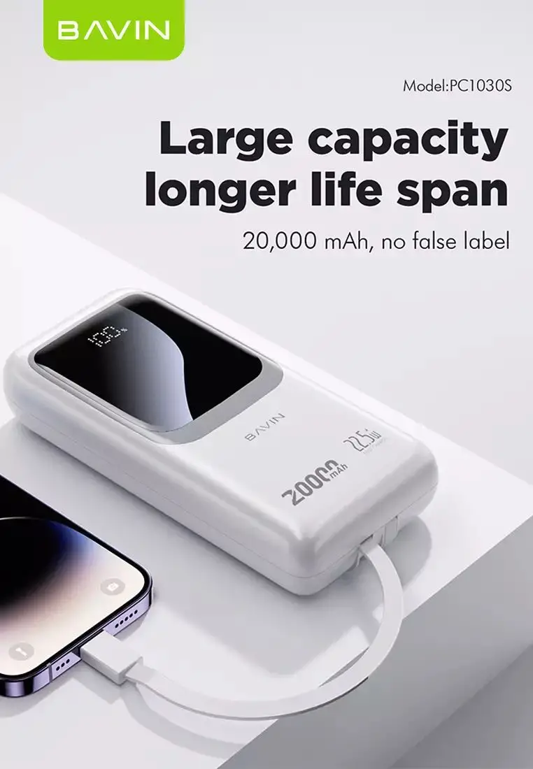  BAVIN PC1030 22.5W Fast Charging 20000mAh Built-in Cable Power Bank Fast For iPh / Type-C - Tunis à Manouba - Photo 2