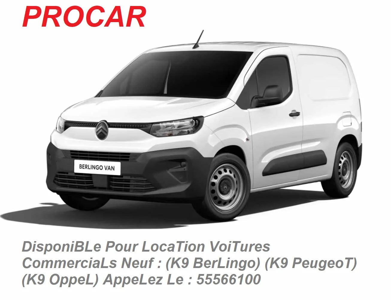 LocaTion VoiTure CommerciaL ( K9 BerLingo , K9 PeugauT , K9 FiaT , K9 OpeL ) TouTe Options Pour Langue Dure +216 555 66 100 à Monastir - Photo 4
