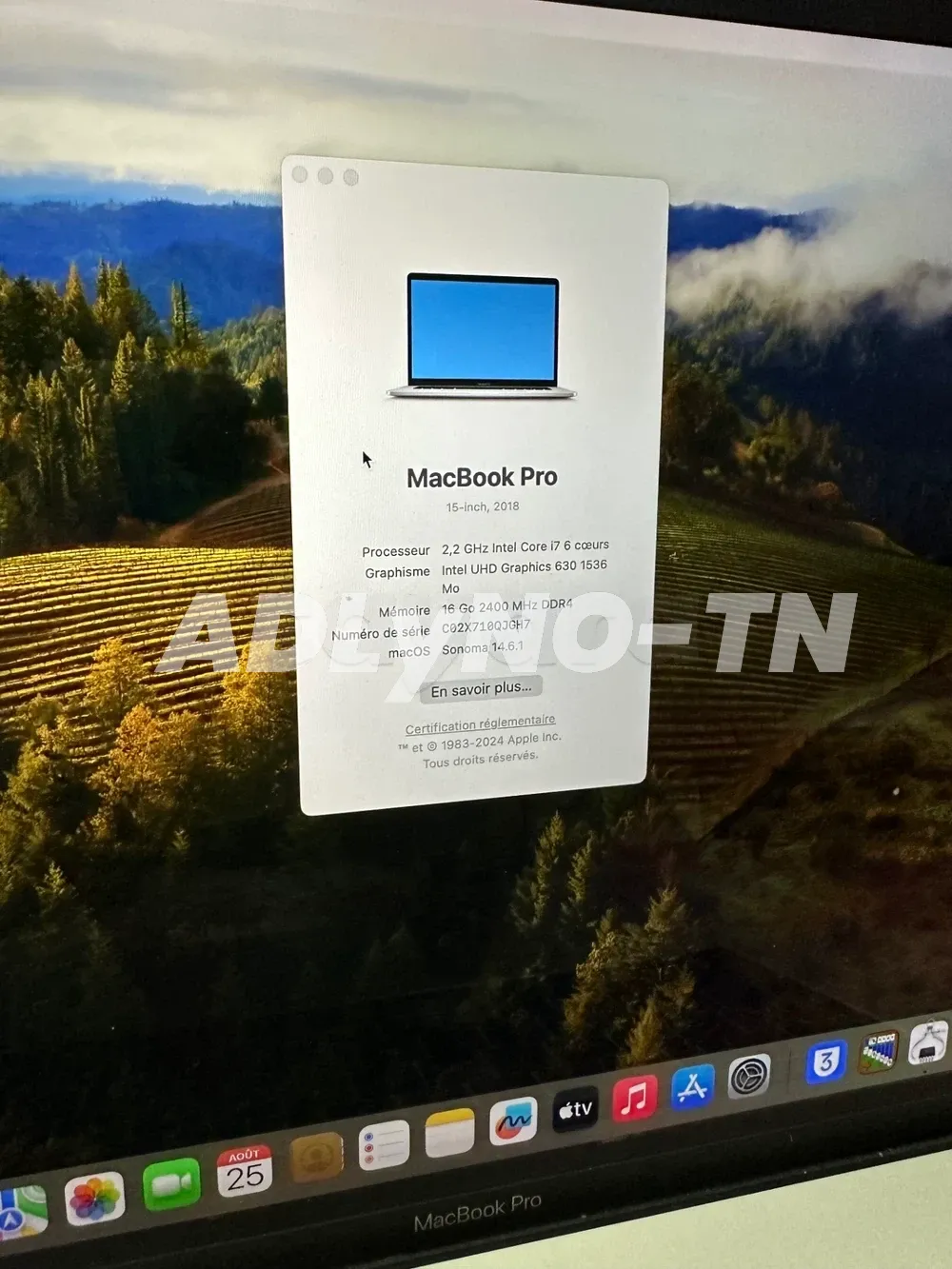 MacBook Pro 2018 i7 6 cœurs 15pouces 16gram 500g SSD avec touchbar en très bon état aucun défaut jamais réparé officiel avec facture et garantie et chargeur prix 2600d Tel 20172643 à Tunis - Photo 5