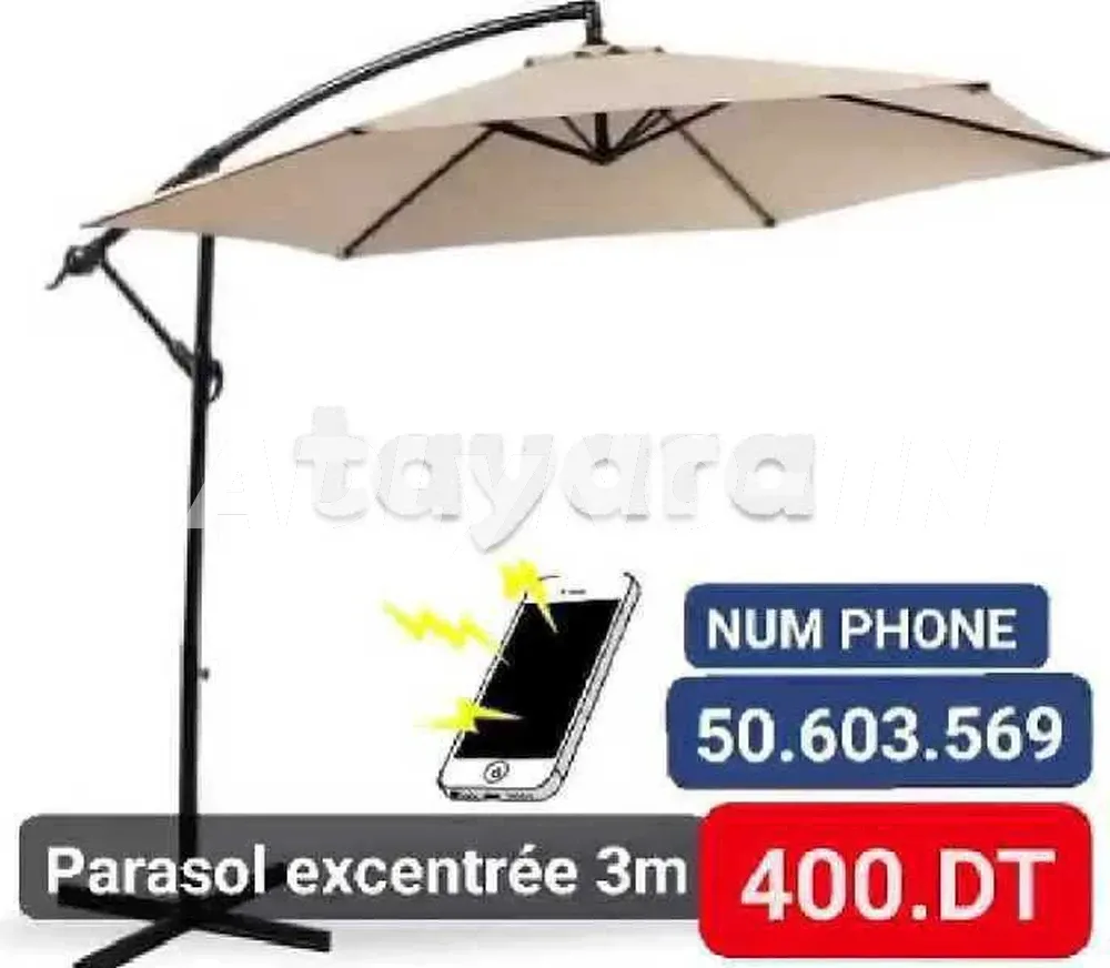 Parasol aluminium importé cachte 3m h 240 excentré jardin piscine café à Tunis - Photo 1