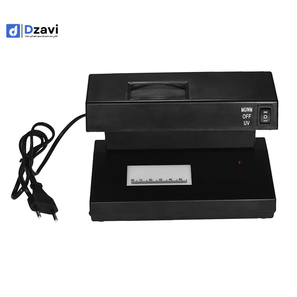 Alimentation : 220 V 50~60 Hz m110 V 50~60 Hz Consommation électrique : < 10 W Taille : 190 x 130 x 140 mm Il dispose de 2 types de lumières : la lumière UV, la lumière blanche et pour vérifier tout type de documents et de notes. Ayant un tube UV de marqu