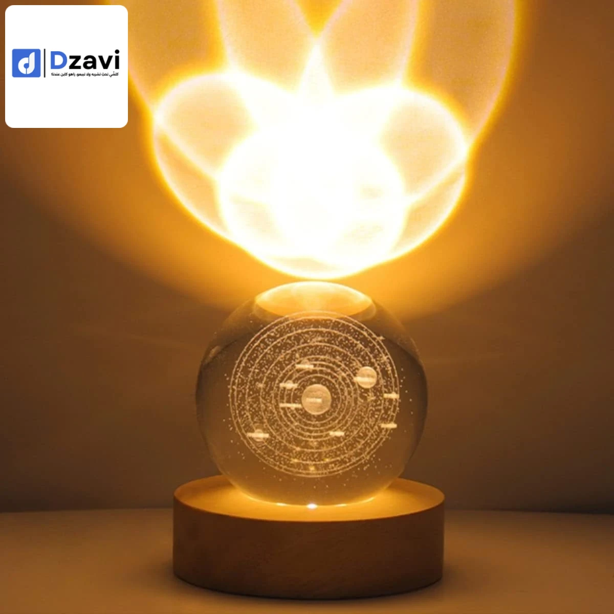 boule de cristal en forme planètes 3D avec base en bois pour décoration ou lampe de nuit plusieurs dimensions disponibles