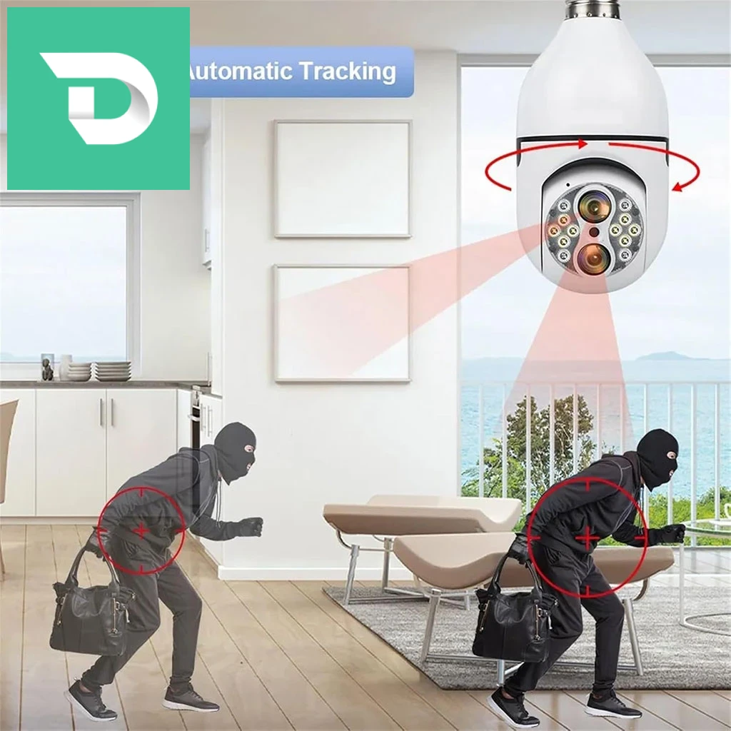 Caméra de Sécurité Ampoule à Double Objectif Suivi Automatique – كاميرة مراقبة بميزة التتبع الذاتي 