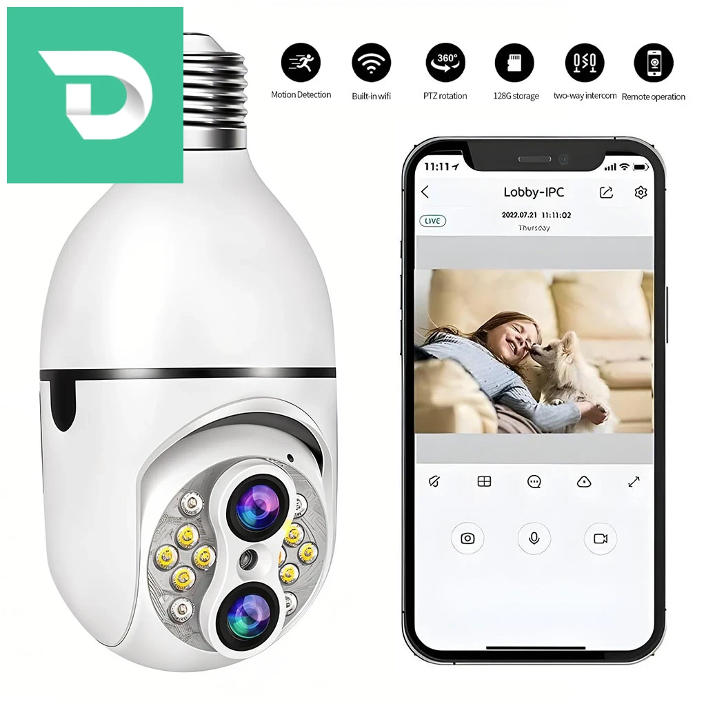 Caméra de Sécurité Ampoule à Double Objectif Suivi Automatique – كاميرة مراقبة بميزة التتبع الذاتي 