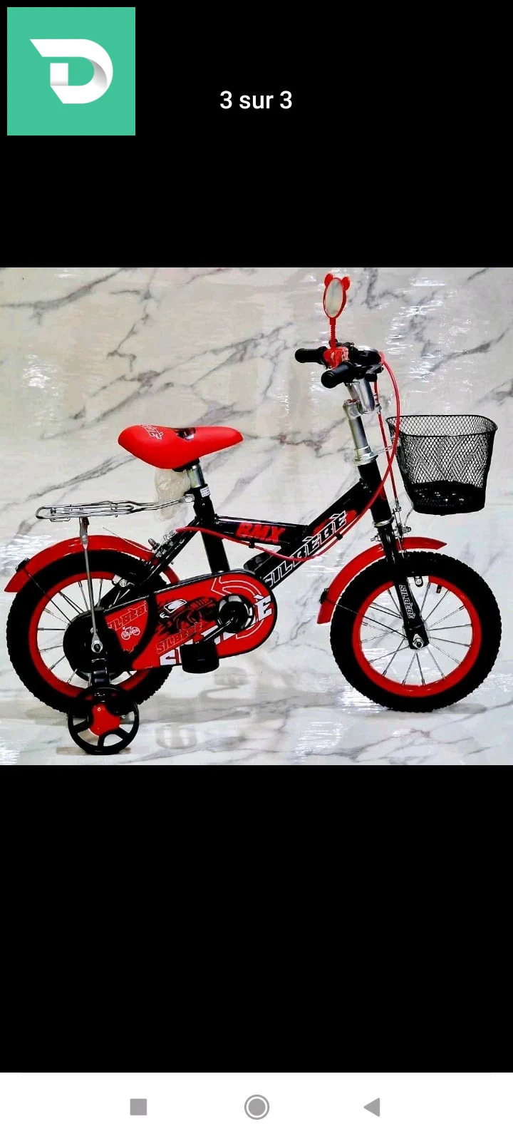 Velo BMX 12 pouce Marque SILBEBE couleur rouge et noir 