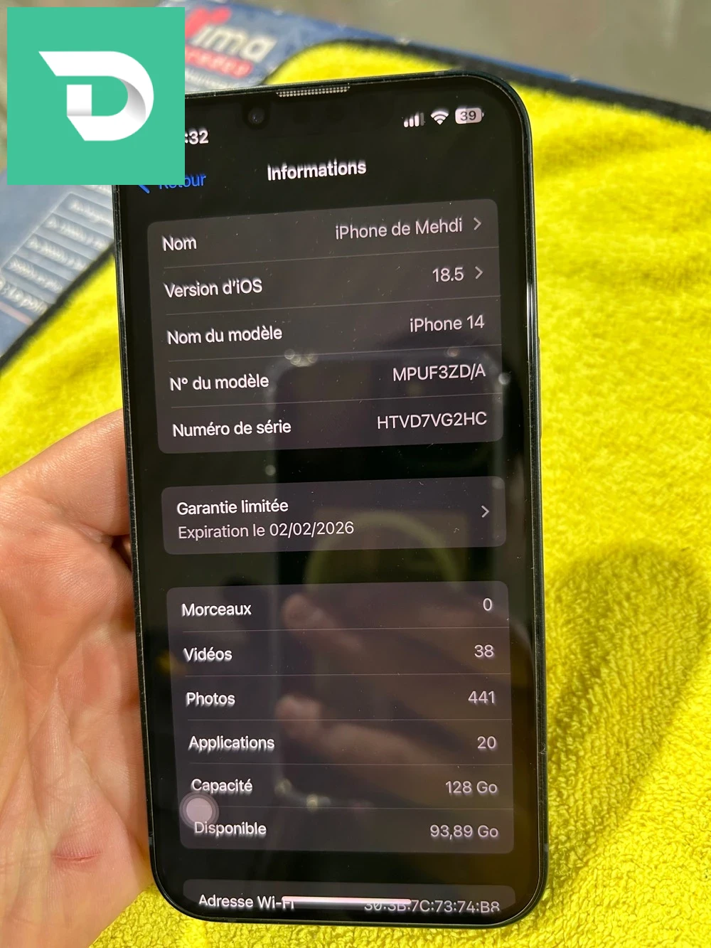 iphone 14 batterie 100%, 128go 