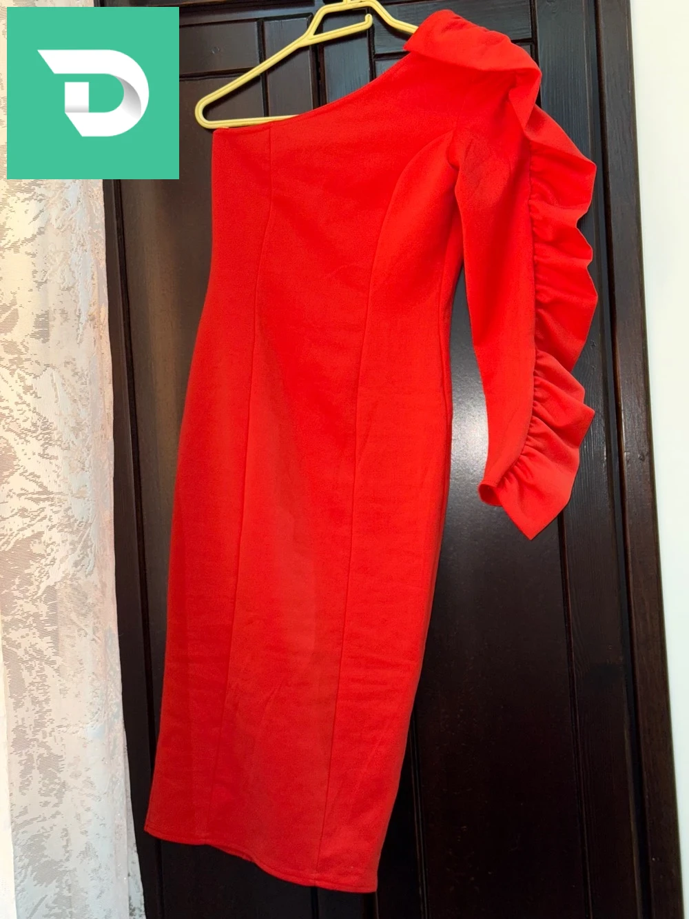 robe midi rouge orangé taille 36/38 made in uk 