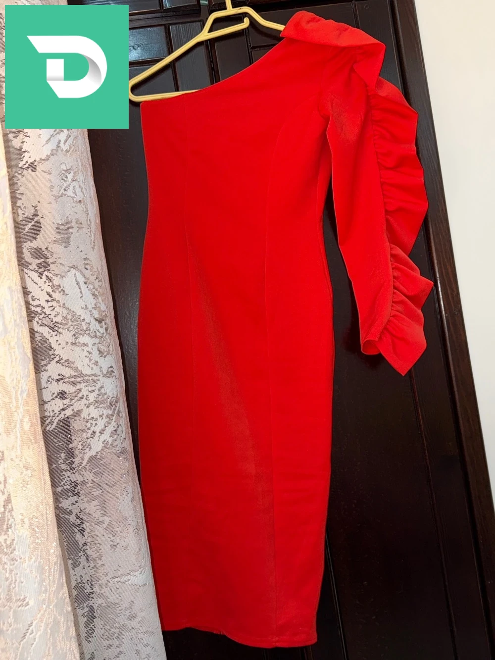 robe midi rouge orangé taille 36/38 made in uk 