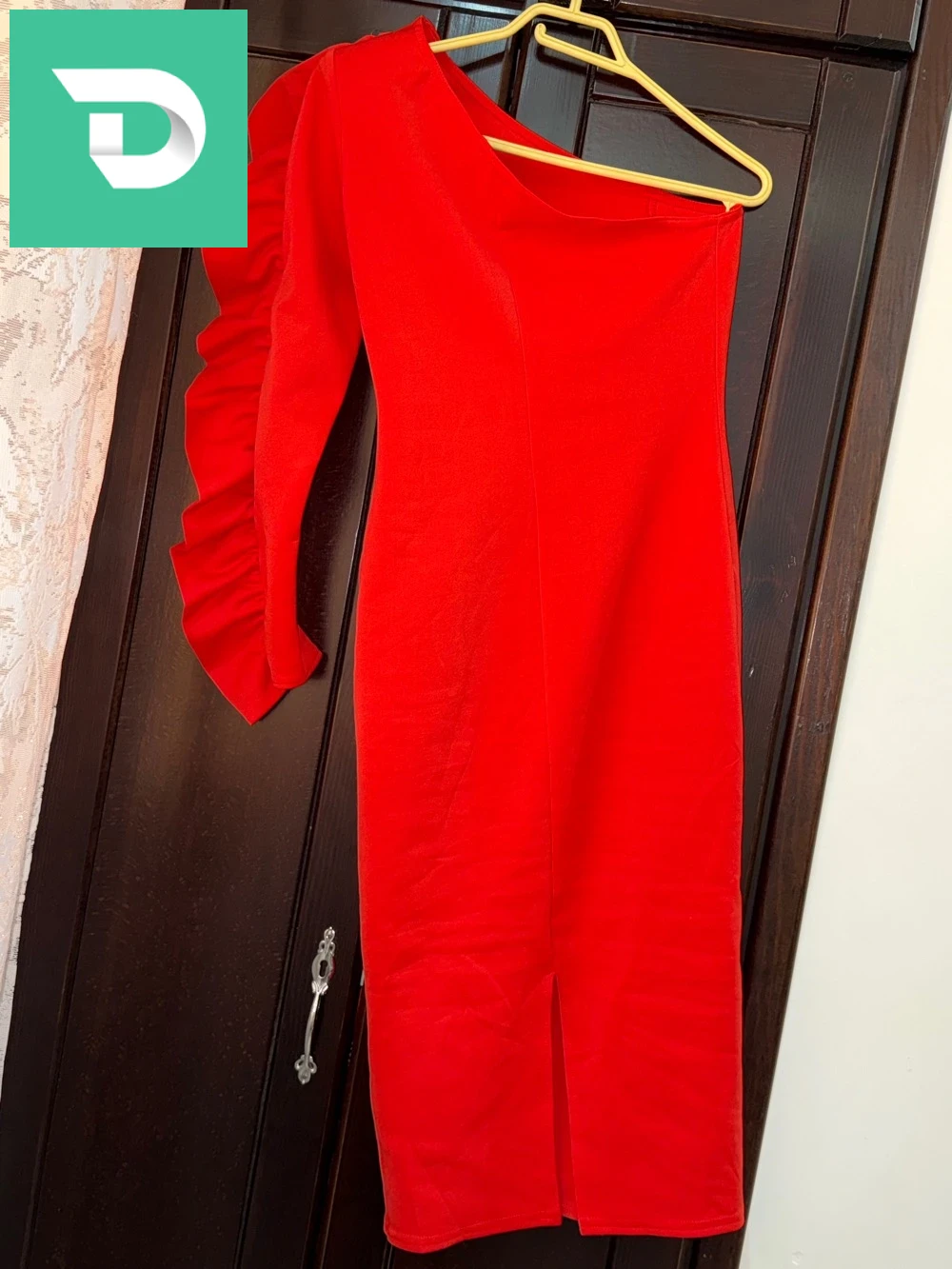 robe midi rouge orangé taille 36/38 made in uk 