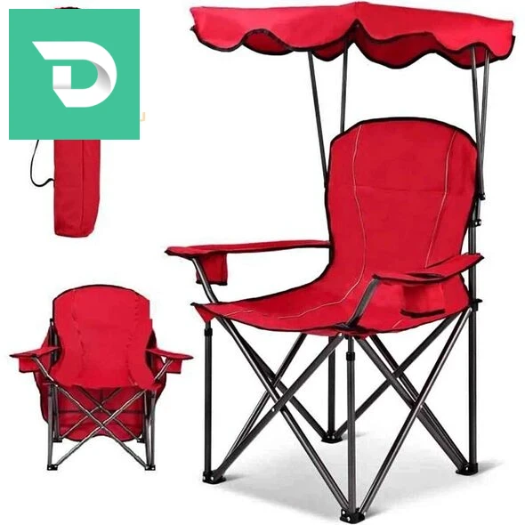 كرسي الاسترخاء قابل للطي بتصميم متين بحاملة أكواب و مظلة لخرجات التنزه و التخييم Chaise Longue Pliable Avec Porte Goblet Et Ombrelle 