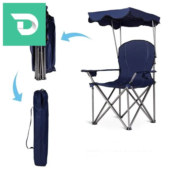 كرسي الاسترخاء قابل للطي بتصميم متين بحاملة أكواب و مظلة لخرجات التنزه و التخييم Chaise Longue Pliable Avec Porte Goblet Et Ombrelle 