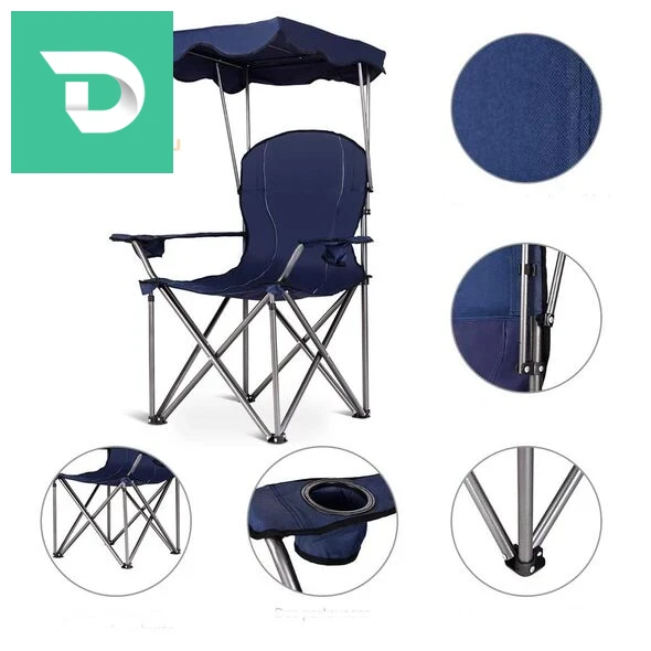 كرسي الاسترخاء قابل للطي بتصميم متين بحاملة أكواب و مظلة لخرجات التنزه و التخييم Chaise Longue Pliable Avec Porte Goblet Et Ombrelle 