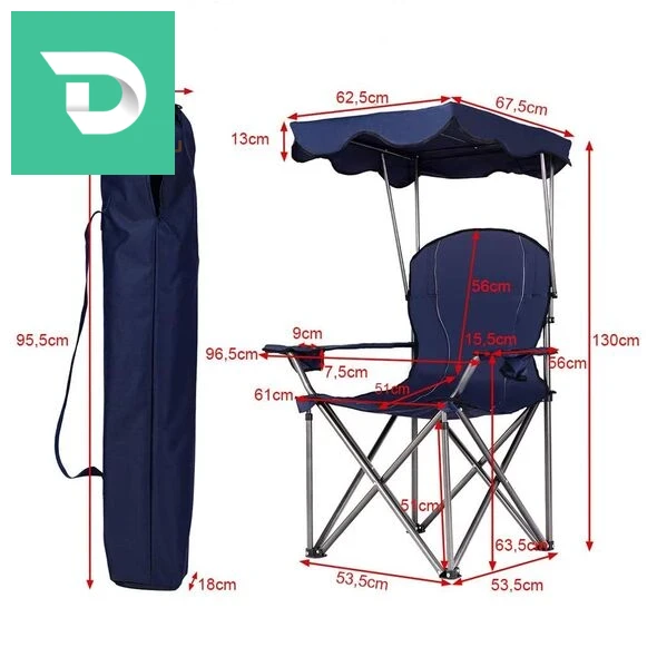 كرسي الاسترخاء قابل للطي بتصميم متين بحاملة أكواب و مظلة لخرجات التنزه و التخييم Chaise Longue Pliable Avec Porte Goblet Et Ombrelle 