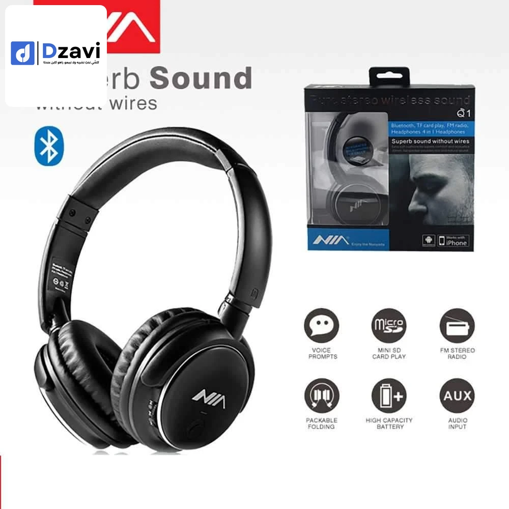???? SOLDE ????كاسك NIA-Q1???? Casque NIA-Q1 BLUETOOTH V5.0 ▪️يأتي بشكل أنيق وعصري???????? ▪️متوفر في اللون الاسود ◼️♣️ ▪️يدعم تقنية بلوتوث ✅ ويتوفر كذلك على مكان كارط SD ✅ ▪️ مدة الخدمة تصل الى 8 ساعات متواصلة ????