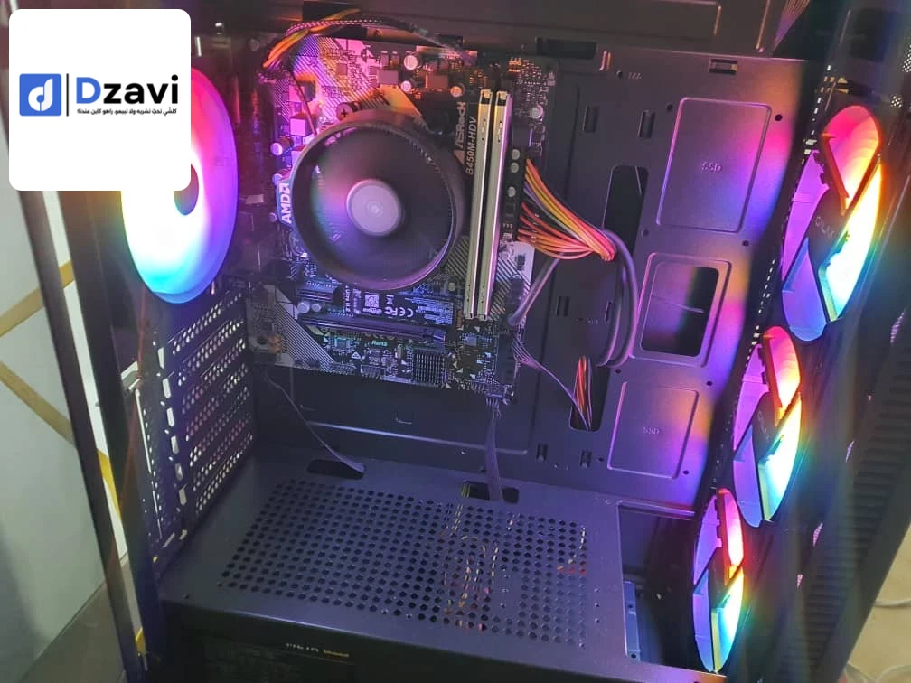 rayzen 5 5600GT GPU AMD RADEON GRAPHIQUE 8GO VRAM 16 GO RAM DDR4 3600 DISQUE DUR SSD 512 NVME BOITIER GAMING GALAX 4 FAN RGB CATRE MERE ASROCK B 450 M ALIMENTATION 550 W META